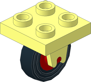 Plate  2 x  2 with 2 Wheel Clips Perpendicular with Red Wheel with Tyre 4/ 80 x  8 Single Smooth Type 1
