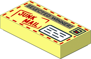 Tile  1 x  2 with Mail Envelope with Black "SELECTED WINNER!" and Red "JUNK MAIL" Pattern