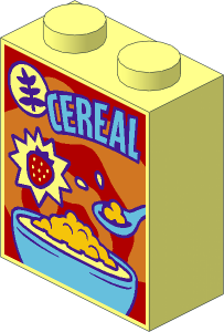 Brick  1 x  2 x  2 with "CEREAL" Box, Strawberry & Swirl Pattern