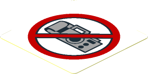 Sticker  1.8 x  1.8 with Camera Prohibited Sign on White Background