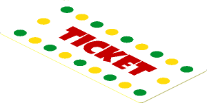Sticker  1.8 x  3.8 with Yellow and Green Dots and Red "TICKET" on White Background