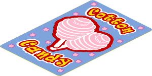 Sticker  2.8 x  1.8 with Yellow "Cotton Candy" and Pink Cotton Candies on Medium Blue Background