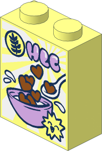 Brick  1 x  2 x  2 with Cereal Box, Lavender "HLC" and White Rays Pattern