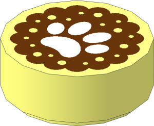 Tile  1 x  1 Round with White Animal Paw on Reddish Brown Background Pattern