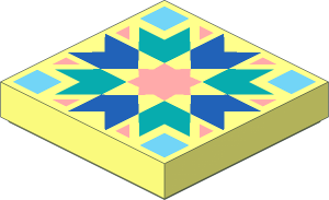 Tile  2 x  2 with Dark Turquoise and Blue Chevrons, Medium Azure Squares, Warm Pink Star and Triangles Pattern