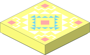 Tile  2 x  2 with Warm Pink Squares, Medium Azure Triangles in Diamond and White Zigzag Corners Pattern