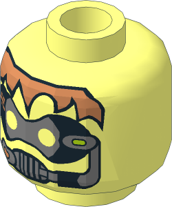 Minifig Head with Insectoids Metallic Copper Hair and Headset Pattern (Needs Work)