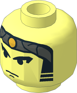 Minifig Head with Grey Bandana, Gold Dot and Sideburns Pattern