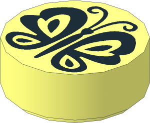 Tile  1 x  1 Round with Black Butterfly Pattern