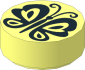 Tile  1 x  1 Round with Black Butterfly Pattern