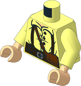 Minifig Torso with Arms and Hands with LOTR Shirt, Dark Brown Belt & Bag Pattern