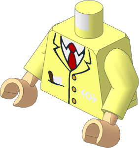 Minifig Torso with Arms and Light Nougat Hands with Suit with Pocket, Brown Pen, Red Tie, Train Logo Pattern