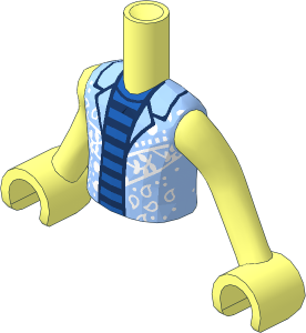 Figure Friends Boy Torso and Arms with Bright Light Blue Open Shirt with White Decorations over Blue/Dark Blue Stripes Shirt Pattern