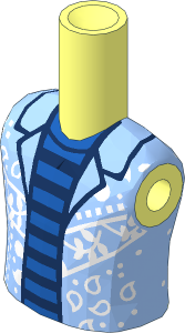 Figure Friends Boy Torso with Bright Light Blue Open Shirt with White Decorations over Blue/Dark Blue Stripes Shirt Pattern