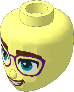 Figure Friends Head with Thick Reddish Brown Eyebrows, Dark Turquoise Eyes, Dark Purple Glasses and Open Mouth Smile Pattern