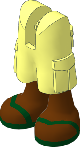 Figure Friends with Cargo Pants with Reddish Brown Legs and Dark Green V-Shaped Straps Sandals Pattern