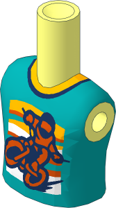 Figure Friends Boy Torso with Dark Turquoise Shirt with Bright Light Orange Collar and Reddish Orange Motorcycle Pattern