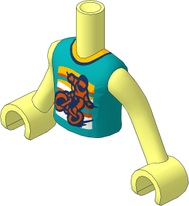 Figure Friends Boy Torso and Arms with Dark Turquoise Shirt with Bright Light Orange Collar and Reddish Orange Motorcycle Pattern
