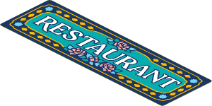 Sticker  1.8 x  5.8 with White "Restaurant" and Warm Pink Roses