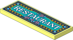 Tile  2 x  6 with White "Restaurant" and Warm Pink Roses Sticker