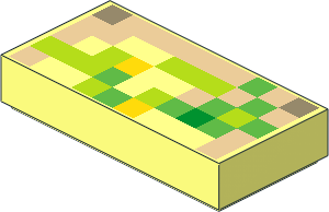 Tile  1 x  2 with Green, Lime, Tan and Yellow Rectangles Pattern
