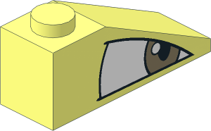 Slope Brick 33 3 x 1 , with Slanted White and Dark Tan Eye on Right Side Pattern