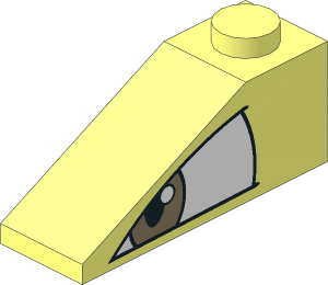 Slope Brick 33 3 x 1 , with Slanted White and Dark Tan Eye on Left Side Pattern