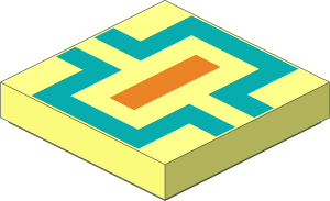 Tile  2 x  2 with Orange Rectangle and Dark Turquoise Lines Pattern