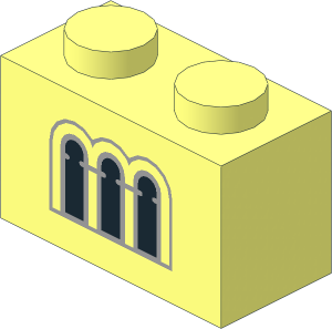 Brick  1 x  2 with Black and Light Bluish Grey Castle Window Pattern