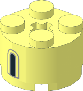 Brick  2 x  2 Round with Black and Light Bluish Grey Castle Window Pattern