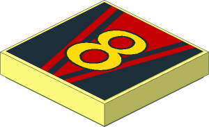Tile  2 x  2 with Yellow Number "8" on Red Stripes Sticker