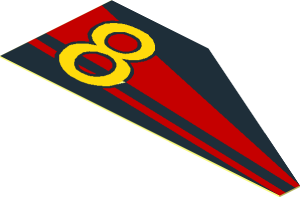 Sticker  1.1 x  2.8 Trapezoidal with Yellow "8" on Red Stripes Right