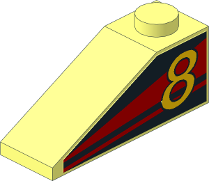 Slope Brick 33  3 x  1 with Yellow "8" on Red Stripes Left Sticker