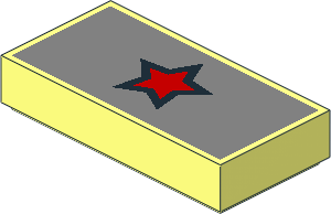 Tile  1 x  2 with Red Star with Black Border on Metallic Silver Background Pattern