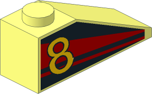 Slope Brick 33  3 x  1 with Yellow "8" on Red Stripes Right Sticker
