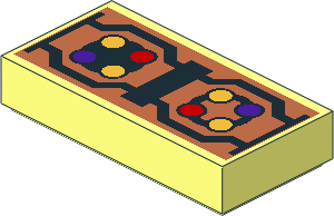 Tile  1 x  2 with Dark Brown Rectangle and Angled Lines and Dark Purple, Gold and Red Dots Pattern