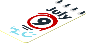 Sticker  1.8 x  0.8 with "July" and Red Circled "9"