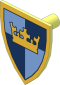 Minifig Shield Triangular with Crown on Dark / Medium Blue Quarter Pattern