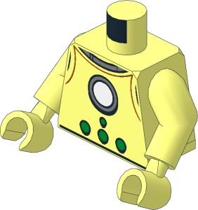 Minifig Torso with Arms and Hands with Retro Spacesuit with White Light and Green Buttons Pattern