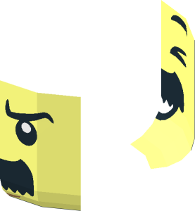 ~Minifig Head with Black Eyebrows and Thick Moustache Rounded, Angry / Laughing 2-Sided Half Pattern