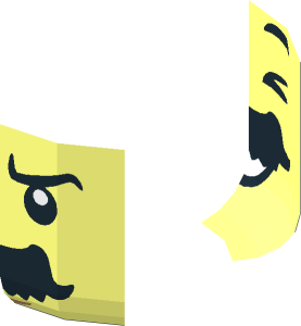 ~Minifig Head with Black Eyebrows and Thick Moustache Flared Ends, Angry / Laughing 2-Sided Half Pattern