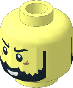 Minifig Head with Black Eyebrows and Beard, Crow's Feet Smiling / Angry 2-Sided Pattern