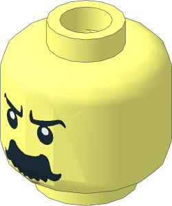Minifig Head with Black Eyebrows and Thick Moustache Flared Ends, Angry / Laughing 2-Sided Pattern
