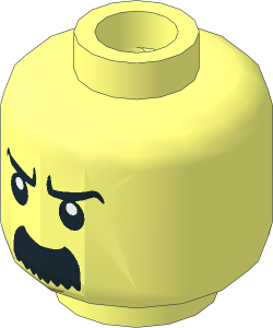 Minifig Head with Black Eyebrows and Thick Moustache Rounded, Angry / Laughing 2-Sided Pattern