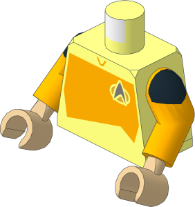 Minifig Torso with Arms and Tan Hands with ST Bright Light Orange Starfleet Duty Uniform (2360s Variant) Pattern