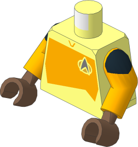 Minifig Torso with Arms and Medium Brown Hands with ST Bright Light Orange Starfleet Duty Uniform (2360s Variant) Pattern