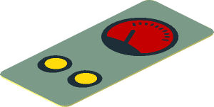 Sticker  1.8 x  0.8 with Red Dial and Yellow Buttons on Sand Green Background