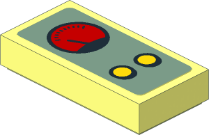 Tile  1 x  2 with Red Dial and Yellow Buttons on Sand Green Background Sticker
