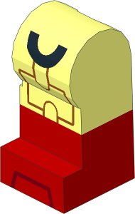 Minifig Leg Left with Red Lower Leg and Toa Tahu Pattern