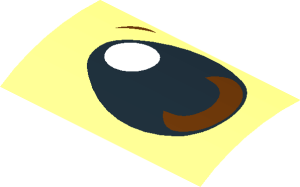 ~Slope Brick Curved  2 x  4 with Underside Studs with Large Black and Reddish Brown Eye (Right Side) Pattern - Pattern Only